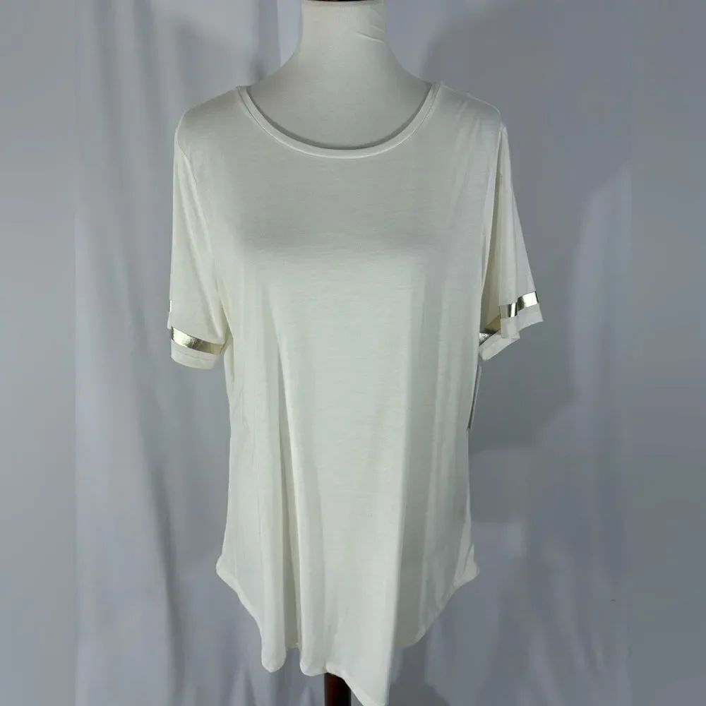 Old Navy Active White Tee with Gold Accents on Sleeves